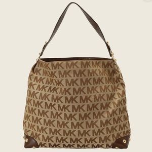 Michael Kors Joplin Large Brown Monogrammed Canvas/Leather Shoulder Bag